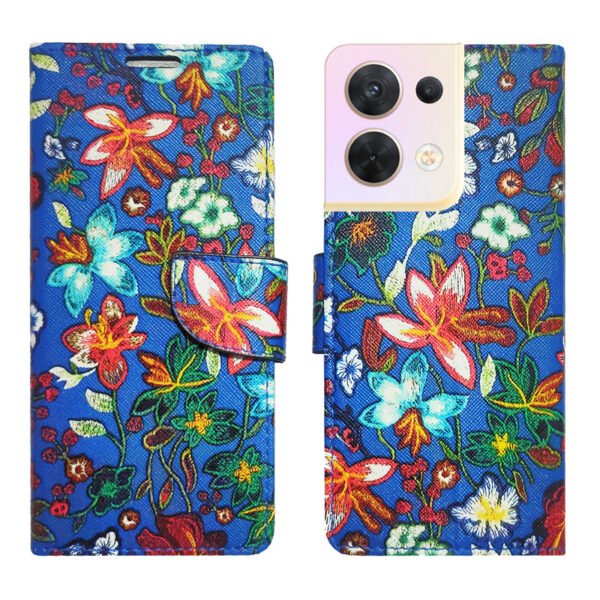 Dhar Flips Blue Pattern Flip Cover Oppo Reno 8 5G   | Leather Finish | Shock Proof | Magnetic Clouser | Light Weight | Compatible with Oppo Reno 8 5G  Cover | Best Designer Cover For Oppo Reno 8 5G
