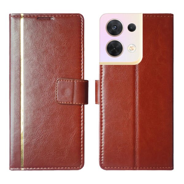 Dhar Flips Brown GP Flip Cover Oppo Reno 8 5G   | Leather Finish | Shock Proof | Magnetic Clouser | Light Weight | Compatible with Oppo Reno 8 5G  Cover | Best Designer Cover For Oppo Reno 8 5G
