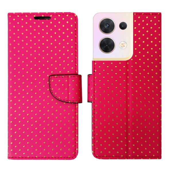 Dhar Flips Pink Dot Flip Cover Oppo Reno 8 5G   | Leather Finish | Shock Proof | Magnetic Clouser | Light Weight | Compatible with Oppo Reno 8 5G  Cover | Best Designer Cover For Oppo Reno 8 5G