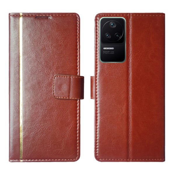Dhar Flips Brown GP Flip Cover Poco F4 5G   | Leather Finish | Shock Proof | Magnetic Clouser | Light Weight | Compatible with Poco F4 5G  Cover | Best Designer Cover For Poco F4 5G
