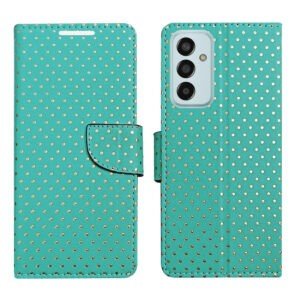 Dhar Flips Aqamarine Dot Flip Cover Samsung F13   | Leather Finish | Shock Proof | Magnetic Clouser | Light Weight | Compatible with Samsung F13  Cover | Best Designer Cover For Samsung F13
