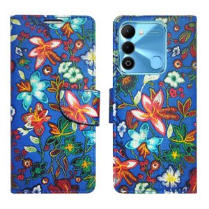 Dhar Flips Blue Pattern Flip Cover Tecno Spark 9   | Leather Finish | Shock Proof | Magnetic Clouser | Light Weight | Compatible with Tecno Spark 9  Cover | Best Designer Cover For Tecno Spark 9