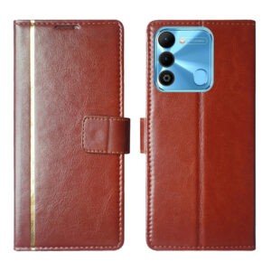 Dhar Flips Brown GP Flip Cover Tecno Spark 9   | Leather Finish | Shock Proof | Magnetic Clouser | Light Weight | Compatible with Tecno Spark 9  Cover | Best Designer Cover For Tecno Spark 9