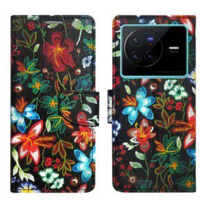 Dhar Flips Black Pattern Flip Cover Vivo X80   | Leather Finish | Shock Proof | Magnetic Clouser | Light Weight | Compatible with Vivo X80  Cover | Best Designer Cover For Vivo X80
