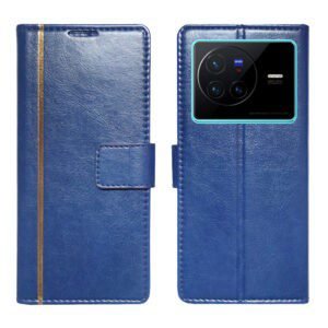 Dhar Flips Blue GP Flip Cover Vivo X80   | Leather Finish | Shock Proof | Magnetic Clouser | Light Weight | Compatible with Vivo X80  Cover | Best Designer Cover For Vivo X80