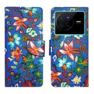 Dhar Flips Blue Pattern Flip Cover Vivo X80   | Leather Finish | Shock Proof | Magnetic Clouser | Light Weight | Compatible with Vivo X80  Cover | Best Designer Cover For Vivo X80