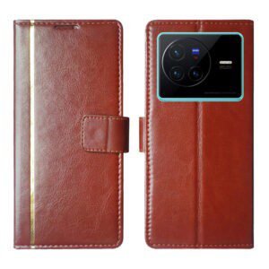 Dhar Flips Brown GP Flip Cover Vivo X80   | Leather Finish | Shock Proof | Magnetic Clouser | Light Weight | Compatible with Vivo X80  Cover | Best Designer Cover For Vivo X80