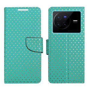 Dhar Flips Aquamarine Dot Flip Cover Vivo X80   | Leather Finish | Shock Proof | Magnetic Clouser | Light Weight | Compatible with Vivo X80  Cover | Best Designer Cover For Vivo X80