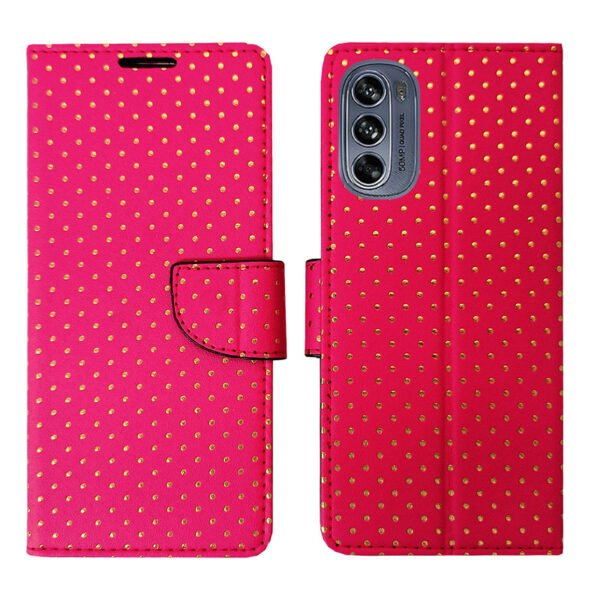 Dhar Flips Pink Dot Flip Cover Moto G62 5G   | Leather Finish | Shock Proof | Magnetic Clouser | Light Weight | Compatible with Moto G62 5G  Cover | Best Designer Cover For Moto G62 5G