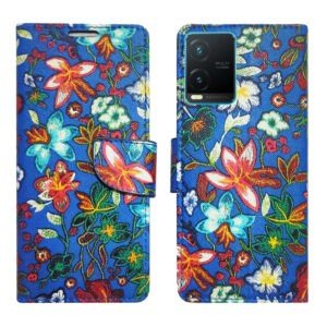Dhar Flips Blue Pattern Flip Cover Vivo T1X   | Leather Finish | Shock Proof | Magnetic Clouser | Light Weight | Compatible with Vivo T1X  Cover | Best Designer Cover For Vivo T1X