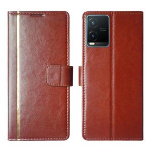 Dhar Flips Brown GP Flip Cover Vivo T1X   | Leather Finish | Shock Proof | Magnetic Clouser | Light Weight | Compatible with Vivo T1X  Cover | Best Designer Cover For Vivo T1X