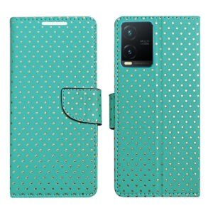 Dhar Flips Aquamarine Dot Flip Cover Vivo T1X   | Leather Finish | Shock Proof | Magnetic Clouser | Light Weight | Compatible with Vivo T1X  Cover | Best Designer Cover For Vivo T1X