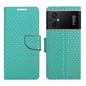 Dhar Flips Aqamarine Dot Flip Cover Poco M5   | Leather Finish | Shock Proof | Magnetic Clouser | Light Weight | Compatible with Poco M5  Cover | Best Designer Cover For Poco M5