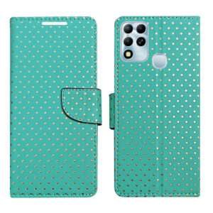 Dhar Flips Aquamarine Dot Flip Cover Infinix Hot 12   | Leather Finish | Shock Proof | Magnetic Clouser | Light Weight | Compatible with Infinix Hot 12  Cover | Best Designer Cover For Infinix Hot 12