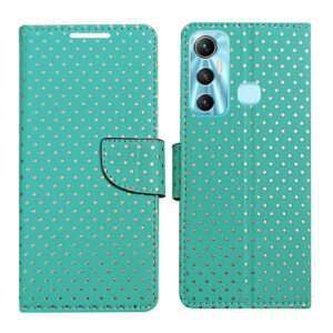 Dhar Flips Aquamarine Dot Flip Cover Infinix Hot 11  | Leather Finish | Shock Proof | Magnetic Clouser | Light Weight | Compatible with Infinix Hot 11  Cover | Best Designer Cover For Infinix Hot 11
