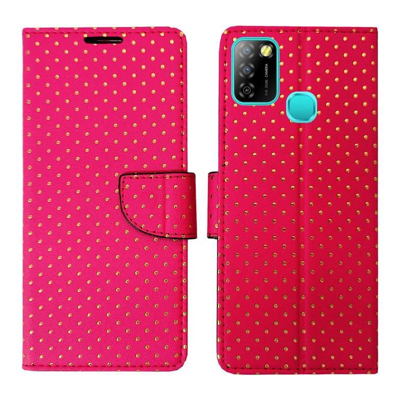 Dhar Flips Pink Dot Flip Cover Infinix Smart 5A | Leather Finish | Shock Proof | Magnetic Clouser | Light Weight | Compatible with Infinix Smart 5A Cover | Best Designer Cover For Infinix Smart 5A