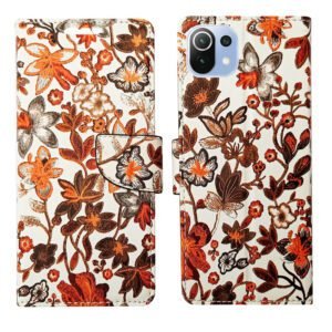 Dhar Flips Orange Pattern Flip Cover Mi 11 Lite | Leather Finish | Shock Proof | Magnetic Clouser | Light Weight | Compatible with Mi 11 Lite Cover | Best Designer Cover For Mi 11 Lite