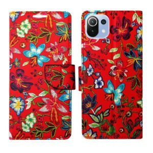 Dhar Flips Red Pattern Flip Cover Mi 11 Lite | Leather Finish | Shock Proof | Magnetic Clouser | Light Weight | Compatible with Mi 11 Lite Cover | Best Designer Cover For Mi 11 Lite