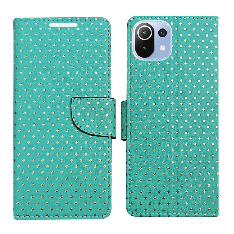 Dhar Flips Aquamarine Dot Flip Cover Mi 11 Lite | Leather Finish | Shock Proof | Magnetic Clouser | Light Weight | Compatible with Mi 11 Lite Cover | Best Designer Cover For Mi 11 Lite