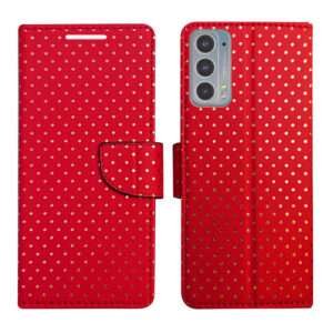 Dhar Flips Red Dot Flip Cover Moto Edge 20 | Leather Finish | Shock Proof | Magnetic Clouser | Light Weight | Compatible with Moto Edge 20 Cover | Best Designer Cover For Moto Edge 20