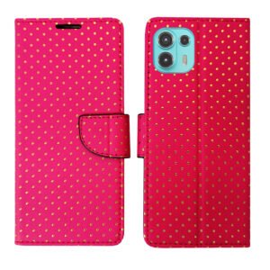 Dhar Flips Pink Dot Flip Cover Moto Edge 20 Fusion | Leather Finish | Shock Proof | Magnetic Clouser | Light Weight | Compatible with Moto Edge 20 Fusion Cover | Best Designer Cover For Moto Edge 20 Fusion