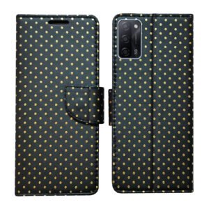 Dhar Flips Black Dot Flip Cover Oppo A53s | Leather Finish | Shock Proof | Magnetic Clouser | Light Weight | Compatible with Oppo A53s Cover | Best Designer Cover For Oppo A53s