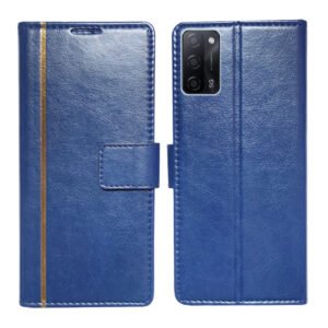 Dhar Flips Blue GP Flip Cover Oppo A53s | Leather Finish | Shock Proof | Magnetic Clouser | Light Weight | Compatible with Oppo A53s Cover | Best Designer Cover For Oppo A53s