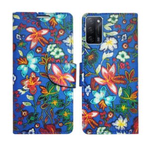 Dhar Flips Blue Pattern Flip Cover Oppo A53s | Leather Finish | Shock Proof | Magnetic Clouser | Light Weight | Compatible with Oppo A53s Cover | Best Designer Cover For Oppo A53s