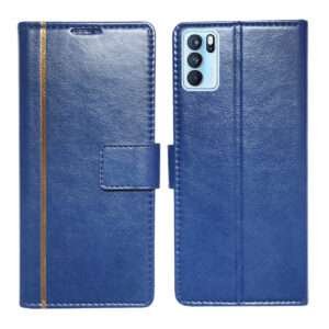 Dhar Flips Blue GP Flip Cover Oppo Reno 6 5G | Leather Finish | Shock Proof | Magnetic Clouser | Light Weight | Compatible with Oppo Reno 6 5G Cover | Best Designer Cover For Oppo Reno 6 5G