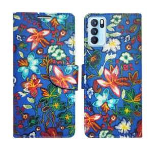 Dhar Flips Blue Pattern Flip Cover Oppo Reno 6 5G | Leather Finish | Shock Proof | Magnetic Clouser | Light Weight | Compatible with Oppo Reno 6 5G Cover | Best Designer Cover For Oppo Reno 6 5G