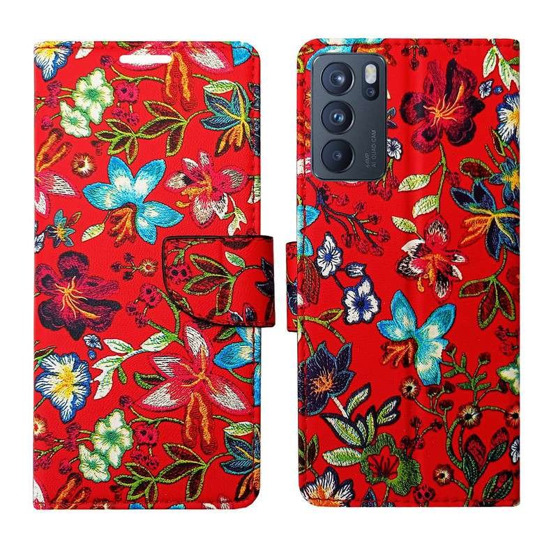 Dhar Flips Red Pattern Flip Cover Oppo Reno 6 Pro 5G | Leather Finish | Shock Proof | Magnetic Clouser | Light Weight | Compatible with Oppo Reno 6 Pro 5G Cover | Best Designer Cover For Oppo Reno 6 Pro 5G