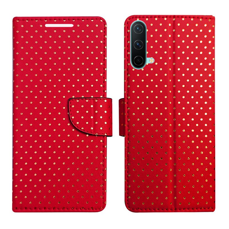 Dhar Flips Red Dot Flip Cover One Plus Nord CE | Leather Finish | Shock Proof | Magnetic Clouser | Light Weight | Compatible with One Plus Nord CE Cover | Best Designer Cover For One Plus Nord CE
