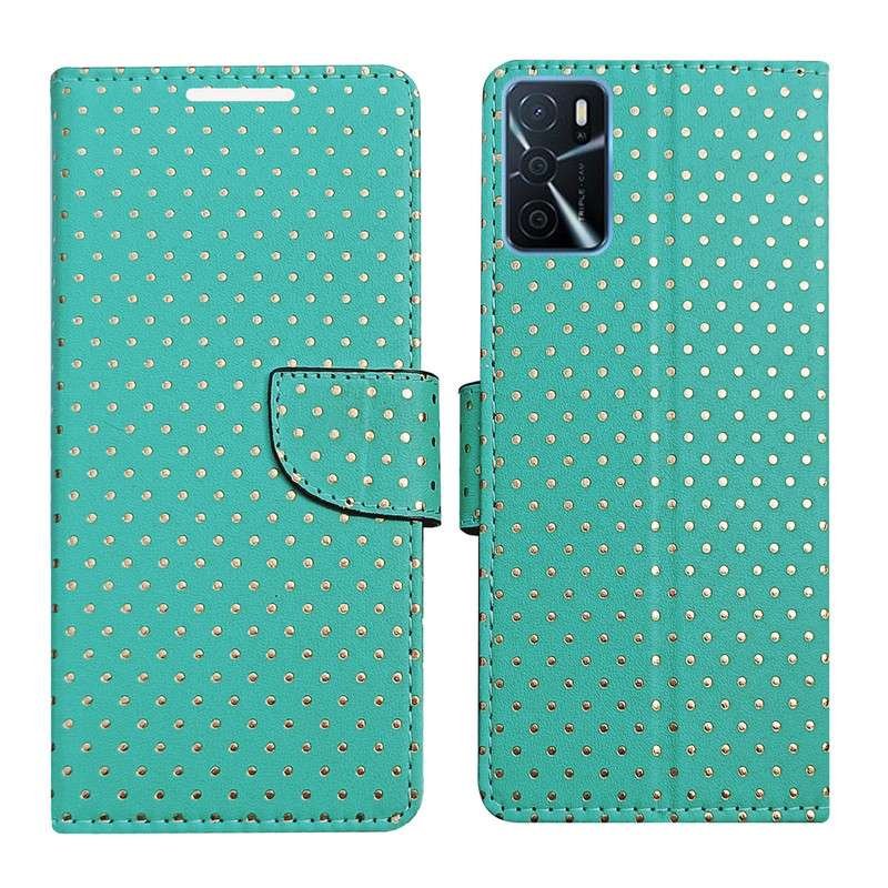 Dhar Flips Aquamarine Dot Flip Cover Oppo A16 | Leather Finish | Shock Proof | Magnetic Clouser | Light Weight | Compatible with Oppo A16 Cover | Best Designer Cover For Oppo A16