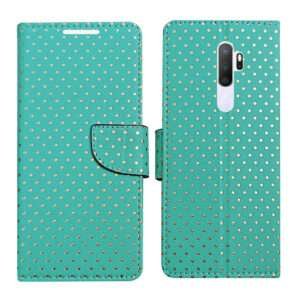 Dhar Flips Aquamarine Dot Flip Cover Oppo A9 2020 | Leather Finish | Shock Proof | Magnetic Clouser | Light Weight | Compatible with Oppo A9 2020 Cover | Best Designer Cover For Oppo A9 2020