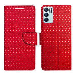 Dhar Flips Red Dot Flip Cover Oppo Reno 6 5G | Leather Finish | Shock Proof | Magnetic Clouser | Light Weight | Compatible with Oppo Reno 6 5G Cover | Best Designer Cover For Oppo Reno 6 5G