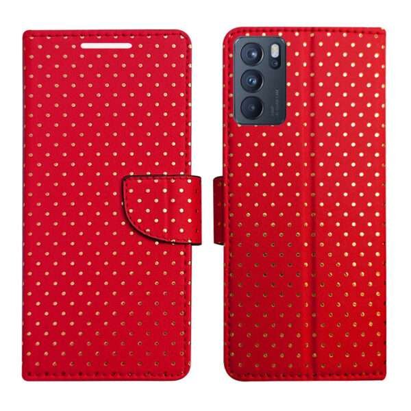 Dhar Flips Red Dot Flip Cover Oppo Reno 6 Pro 5G | Leather Finish | Shock Proof | Magnetic Clouser | Light Weight | Compatible with Oppo Reno 6 Pro 5G Cover | Best Designer Cover For Oppo Reno 6 Pro 5G