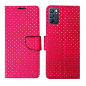 Dhar Flips Pink Dot Flip Cover Oppo Reno 6 5G | Leather Finish | Shock Proof | Magnetic Clouser | Light Weight | Compatible with Oppo Reno 6 5G Cover | Best Designer Cover For Oppo Reno 6 5G