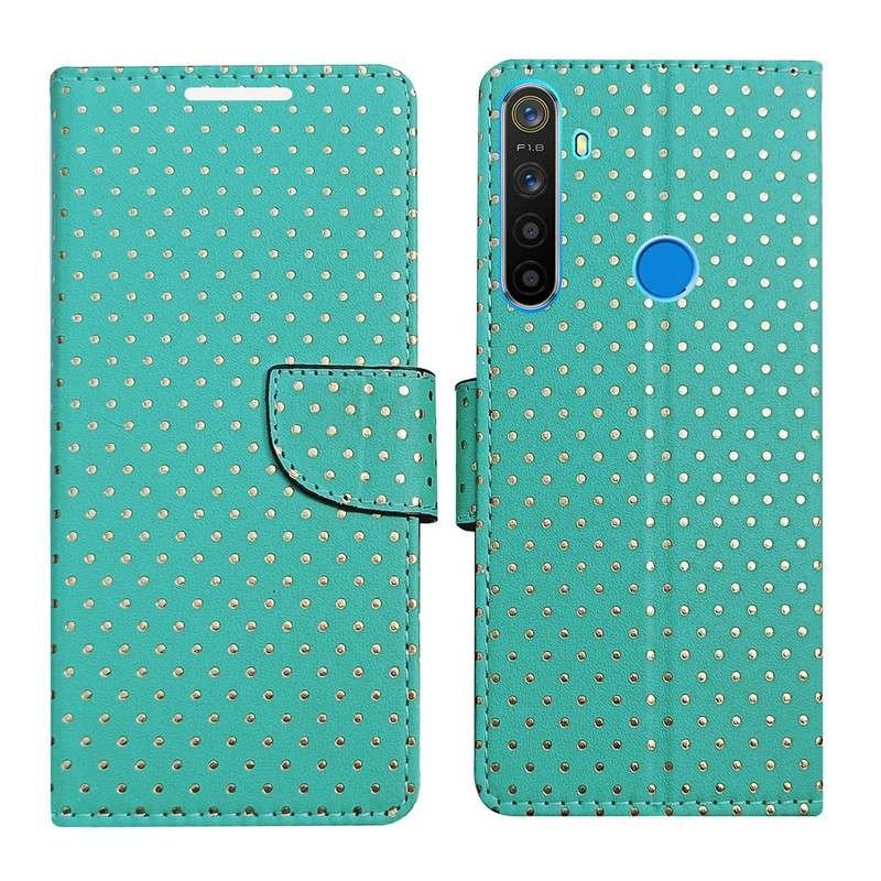 Dhar Flips Aquamarine Dot Flip Cover Realme 5 | Leather Finish | Shock Proof | Magnetic Clouser | Light Weight | Compatible with Realme 5 Cover | Best Designer Cover For Realme 5