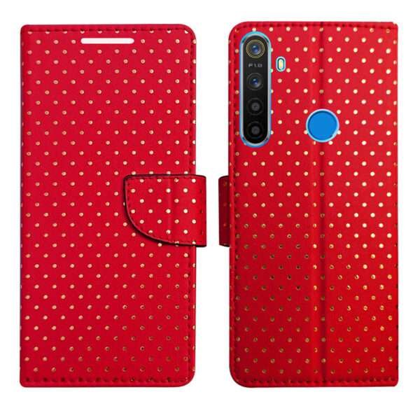 Dhar Flips Red Dot Flip Cover Realme 5 | Leather Finish | Shock Proof | Magnetic Clouser | Light Weight | Compatible with Realme 5 Cover | Best Designer Cover For Realme 5