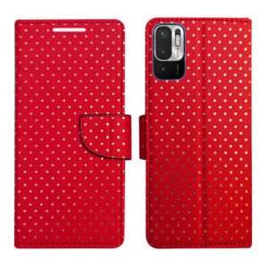 Dhar Flips Red Dot Flip Cover Redmi Note 10T | Leather Finish | Shock Proof | Magnetic Clouser | Light Weight | Compatible with Redmi Note 10T Cover | Best Designer Cover For Redmi Note 10T