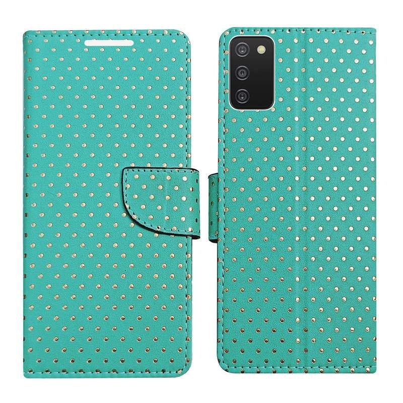 Dhar Flips Aquamarine Dot Flip Cover Samsung A03s | Leather Finish | Shock Proof | Magnetic Clouser | Light Weight | Compatible with Samsung A03s Cover | Best Designer Cover For Samsung A03s