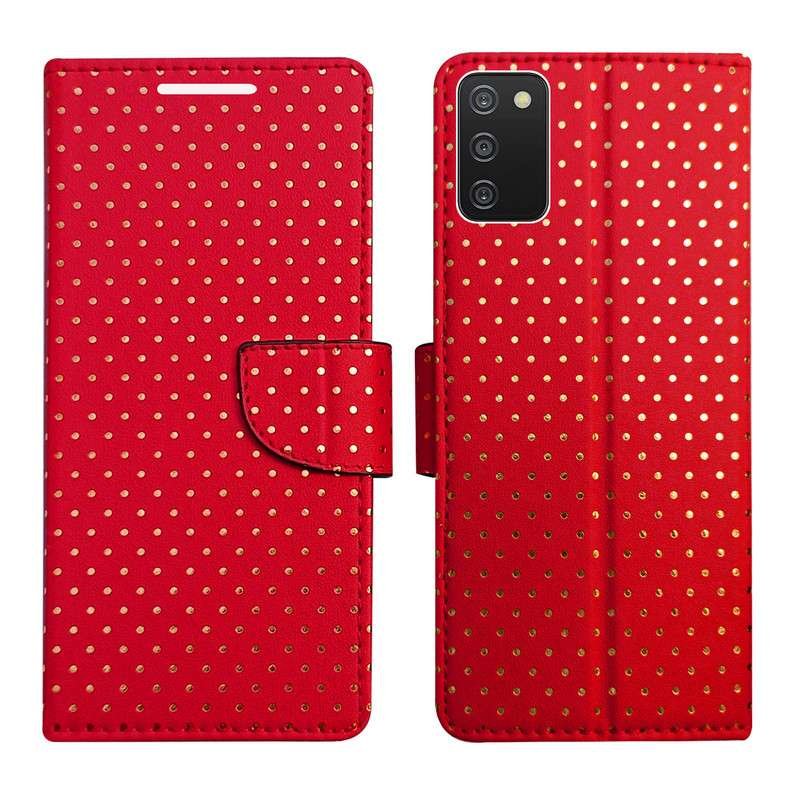 Dhar Flips Red Dot Flip Cover Samsung A03s | Leather Finish | Shock Proof | Magnetic Clouser | Light Weight | Compatible with Samsung A03s Cover | Best Designer Cover For Samsung A03s