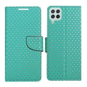 Dhar Flips Aquamarine Dot Flip Cover Samsung A22 4G | Leather Finish | Shock Proof | Magnetic Clouser | Light Weight | Compatible with Samsung A22 4G Cover | Best Designer Cover For Samsung A22 4G