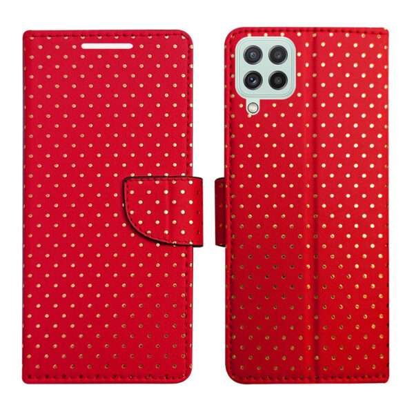 Dhar Flips Red Dot Flip Cover Samsung A22 4G | Leather Finish | Shock Proof | Magnetic Clouser | Light Weight | Compatible with Samsung A22 4G Cover | Best Designer Cover For Samsung A22 4G