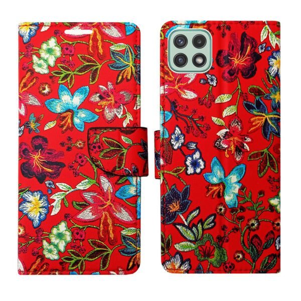 Dhar Flips Red Pattern Flip Cover Samsung A22 5G | Leather Finish | Shock Proof | Magnetic Clouser | Light Weight | Compatible with Samsung A22 5G Cover | Best Designer Cover For Samsung A22 5G