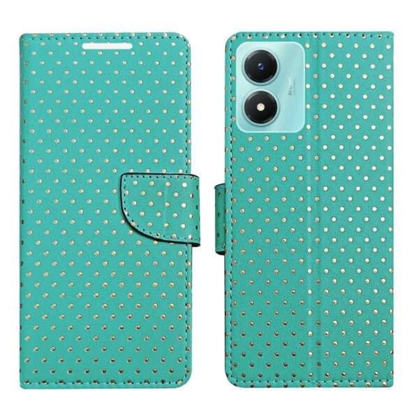 Dhar Flips Aquamarine Dot Flip Cover Vivo Y02s   | Leather Finish | Shock Proof | Magnetic Clouser | Light Weight | Compatible with Vivo Y02s  Cover | Best Designer Cover For Vivo Y02s