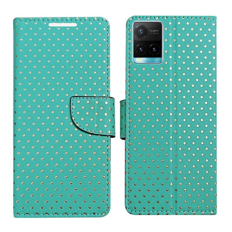 Dhar Flips Aquamarine Dot Flip Cover Vivo Y21T | Leather Finish | Shock Proof | Magnetic Clouser | Light Weight | Compatible with Vivo Y21T Cover | Best Designer Cover For Vivo Y21T