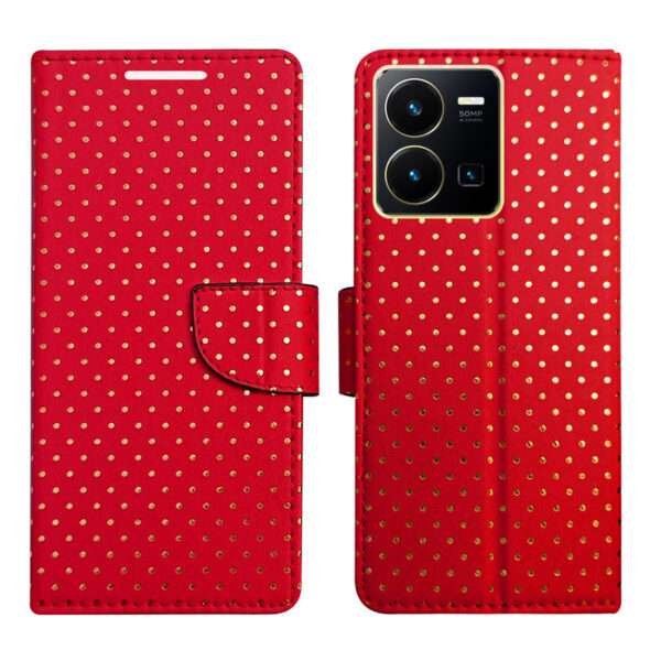 Dhar Flips Red Dot Flip Cover Vivo Y35   | Leather Finish | Shock Proof | Magnetic Clouser | Light Weight | Compatible with Vivo Y35  Cover | Best Designer Cover For Vivo Y35