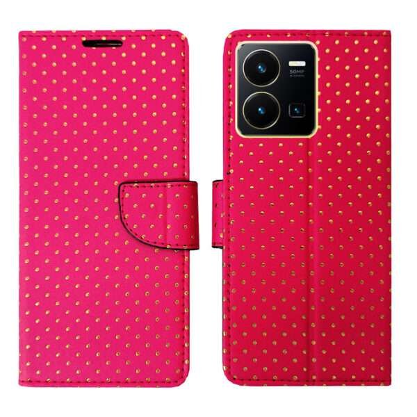 Dhar Flips Pink Dot Flip Cover Vivo Y35   | Leather Finish | Shock Proof | Magnetic Clouser | Light Weight | Compatible with Vivo Y35  Cover | Best Designer Cover For Vivo Y35