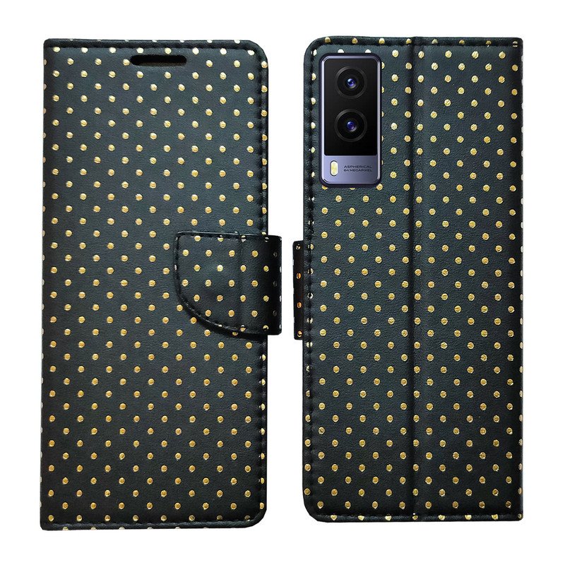 Dhar Flips Black Dot Flip Cover Vivo V21e 5G | Leather Finish | Shock Proof | Magnetic Clouser | Light Weight | Compatible with Vivo V21e 5G Cover | Best Designer Cover For Vivo V21e 5G